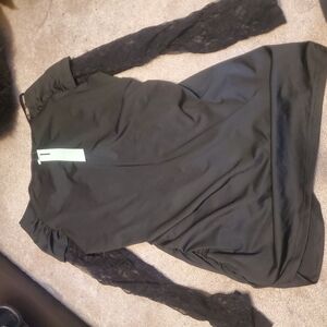 Elegant Black Blouse with Lace Sleeves